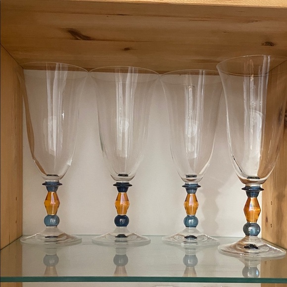 Italian carnival glass Other - Set of 4 Glass Goblets with Blue and Orange carnival glass tall 16 oz